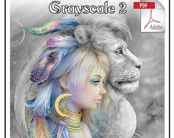 Colouring Fantasy Grayscale 2 PDF, 12 Grayscale Colouring Images Instant Download Printable File by Scot Howden