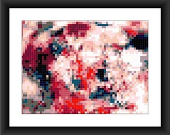 CROSS STITCH Digital PDF Download ** instant download** "Abstract flower" art like painting, grid colours + symbols pattern