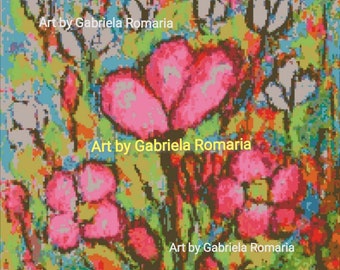 Cross stitch "You are beautiful" Original oil pastel by Gabriela Romaria -  Digital PDF Download
