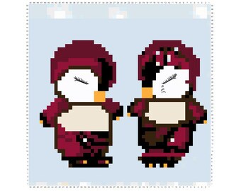 Cross stitch digital- PDF - download, Penguins love,  art like painting, grid colours + symbols pattern to download instantly