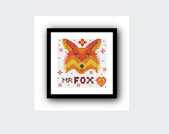 CROSS STITCH Mr Fox is a Digital PDF Download colours, symbols pattern for Afghan or Tunisian crochet knitting download instantly