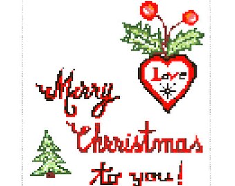 CROSS STITCH Digital PDF Download ** instant download** "Merry Christmas" art like painting, grid colours + symbols pattern