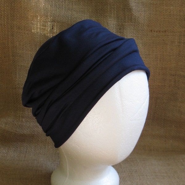 Chemo Hat Soft Navy Blue Bamboo - Womens or Mens Cancer Headwear Chemo Caps and Slouch Beanie