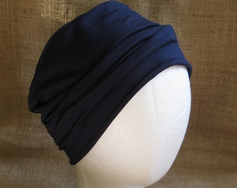 Chemo Hat Soft Navy Blue Bamboo - Womens or Mens Cancer Headwear Chemo Caps and Slouch Beanie