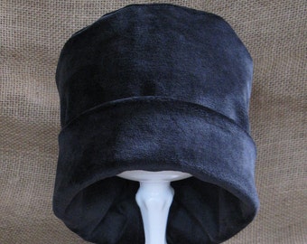 Chemo Cap - Bamboo and Organic Cotton Black Velour Super Soft Chemo Hat Certified Organic Eco and Earth Friendly