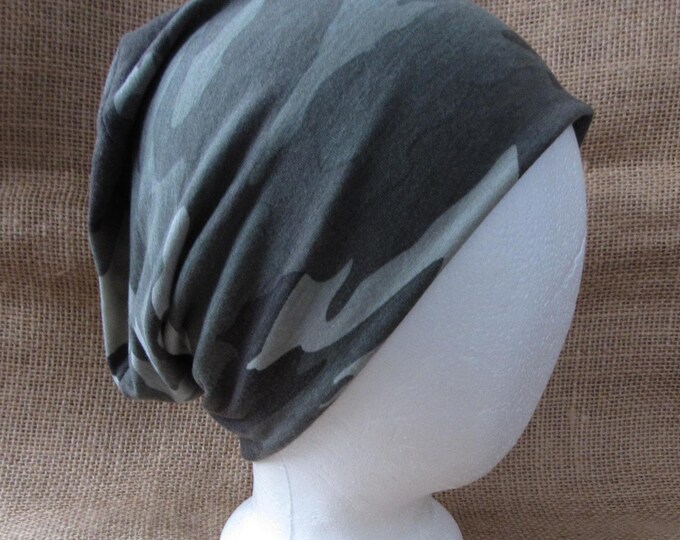 Camo Chemo Beanie Hat Headwear - Soft  Chemo Hat, Chemo Cap, Slouch