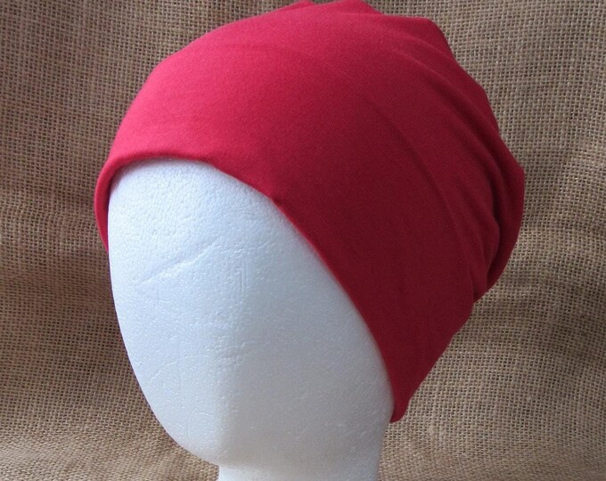 Red Bamboo Chemo Hat - Women or Men Beanie Slouch Cap Cancer Headwear