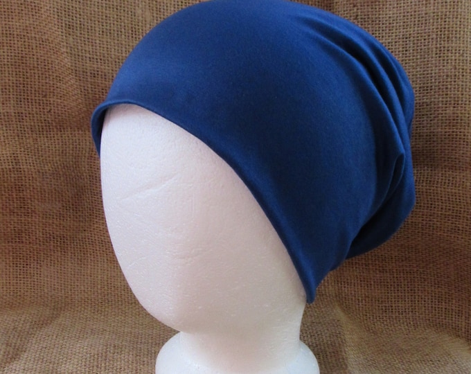 Royal Blue Bamboo Chemo Hat - Women or Men Beanie Slouch Cap Cancer Headwear