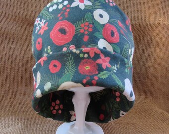 Christmas Flower Chemo Hat Organic All Natural 100% Cotton Beanie GOTS Certified Eco and Earth Friendly