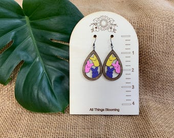 Easter Marshmallow Bunny Wood  Earrings –Hand Painted Lightweight Wooden Jewelry, Gift for Her
