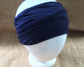 Navy Bamboo Yoga Headband: Non-Slip Fitness Headgear