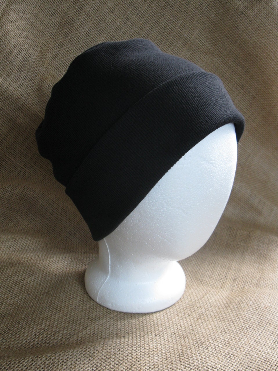 Chemo Hat Black Ribbed Cotton Chemo Cap Men's or Women's Cancer Headwear