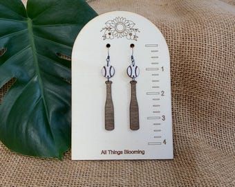 Baseball or Softball and Bat Wood Dangle Earrings –Hand Painted Lightweight Wooden Jewelry, Gift for Her