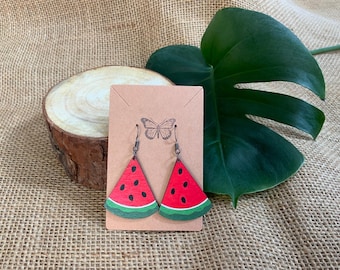 Summer Fun Watermelon Wood  Earrings –Hand Painted Lightweight Wooden Jewelry, Gift for Her