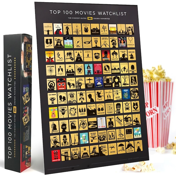 Póster oficial de IMDb Top 100 Movies para raspar, regalo para amantes del cine y fanáticos del cine, impresión artística premium, fabricado en EE. UU.