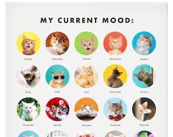 Funny Cat Mood Chart - Art Print for Cat Lovers, Featuring Sassy Cats - 11x14" - Made in USA