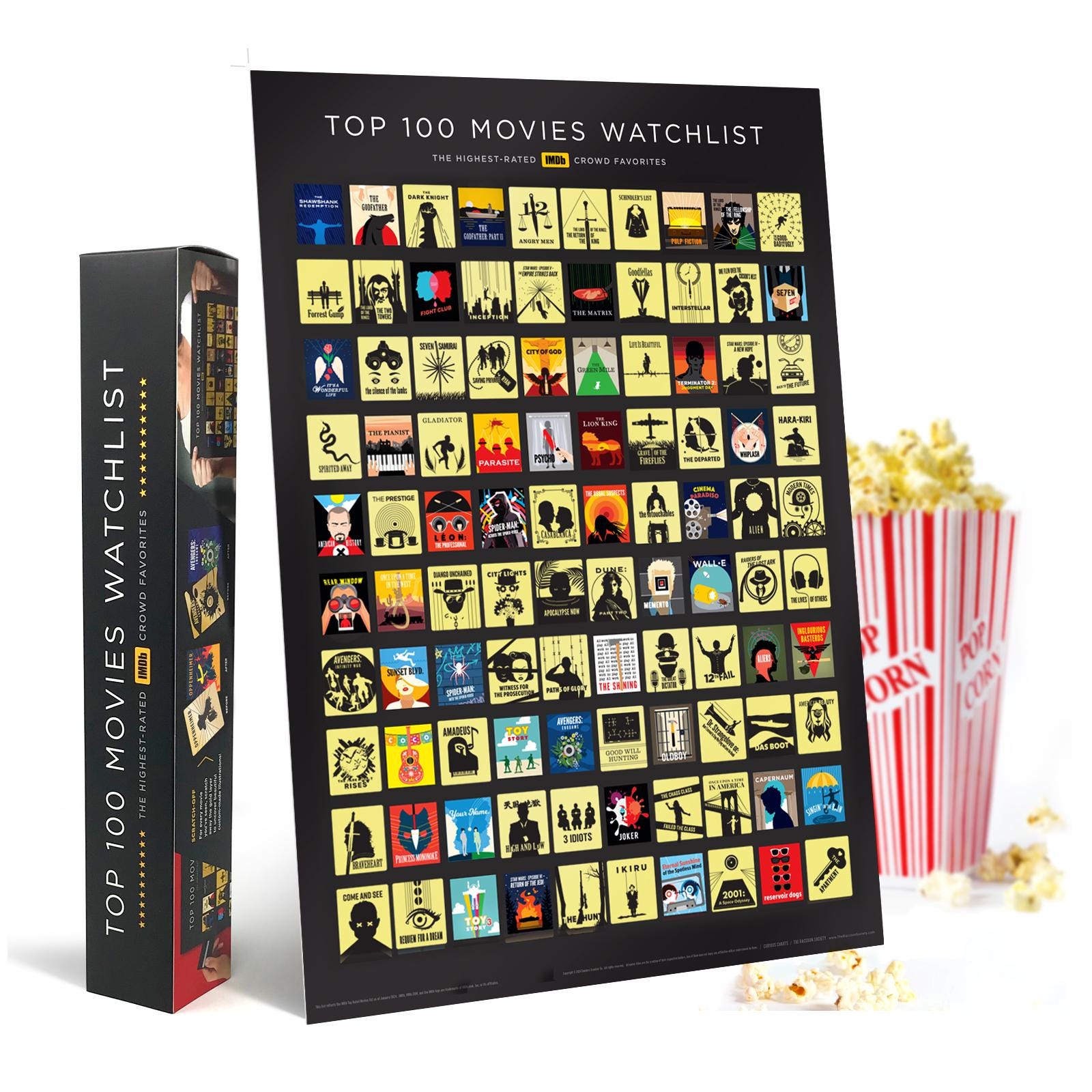 offizielles IMDb Top 100 Filme Rubbelbild - Geschenk für Filmliebhaber und Filmfans - Premium Kunstdruck, hergestellt in den USA
