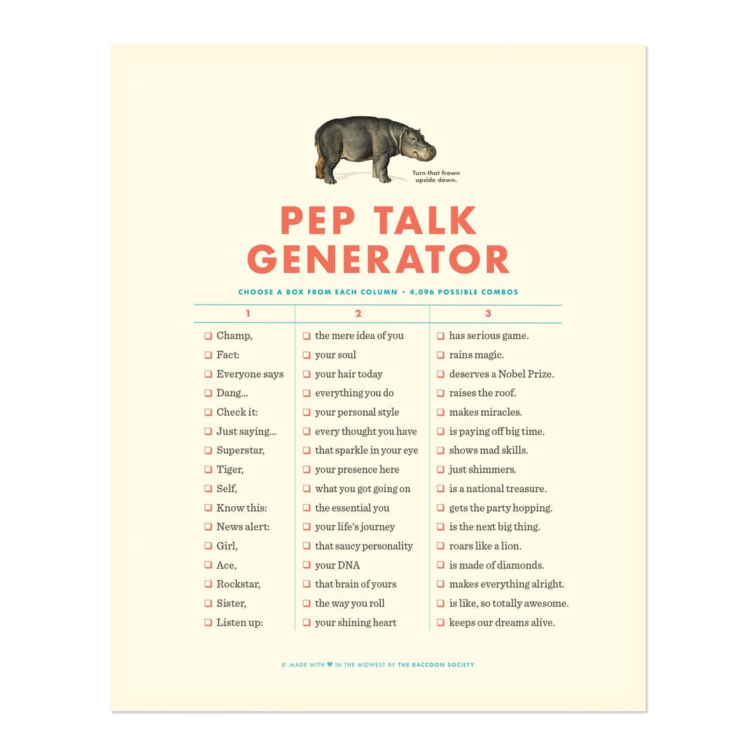 Pep Talk Generator Art Print Etsy