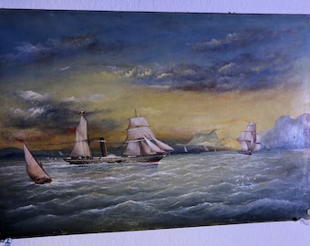 Samuel Walters Oil on Board  Built 1829 SS William Fawcett Boat at Sea Nautical Painting