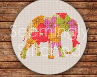 Schema punto croce contato - Elefante con motivo - Download digitale istantaneo PDF