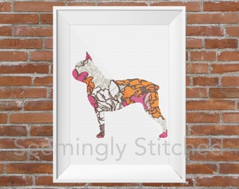 Schema punto croce contato - Cane Boston Terrier - Download digitale istantaneo PDF