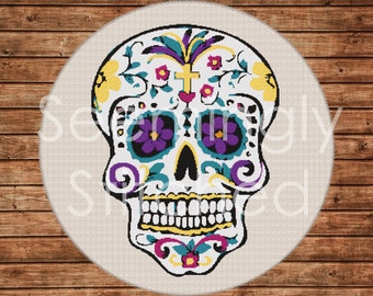 Patrón de punto de cruz contado - Calavera de azúcar - Descarga digital instantánea PDF