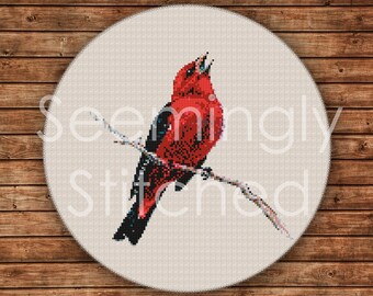 Schema punto croce - Uccello Tanager scarlatto - Download digitale immediato PDF
