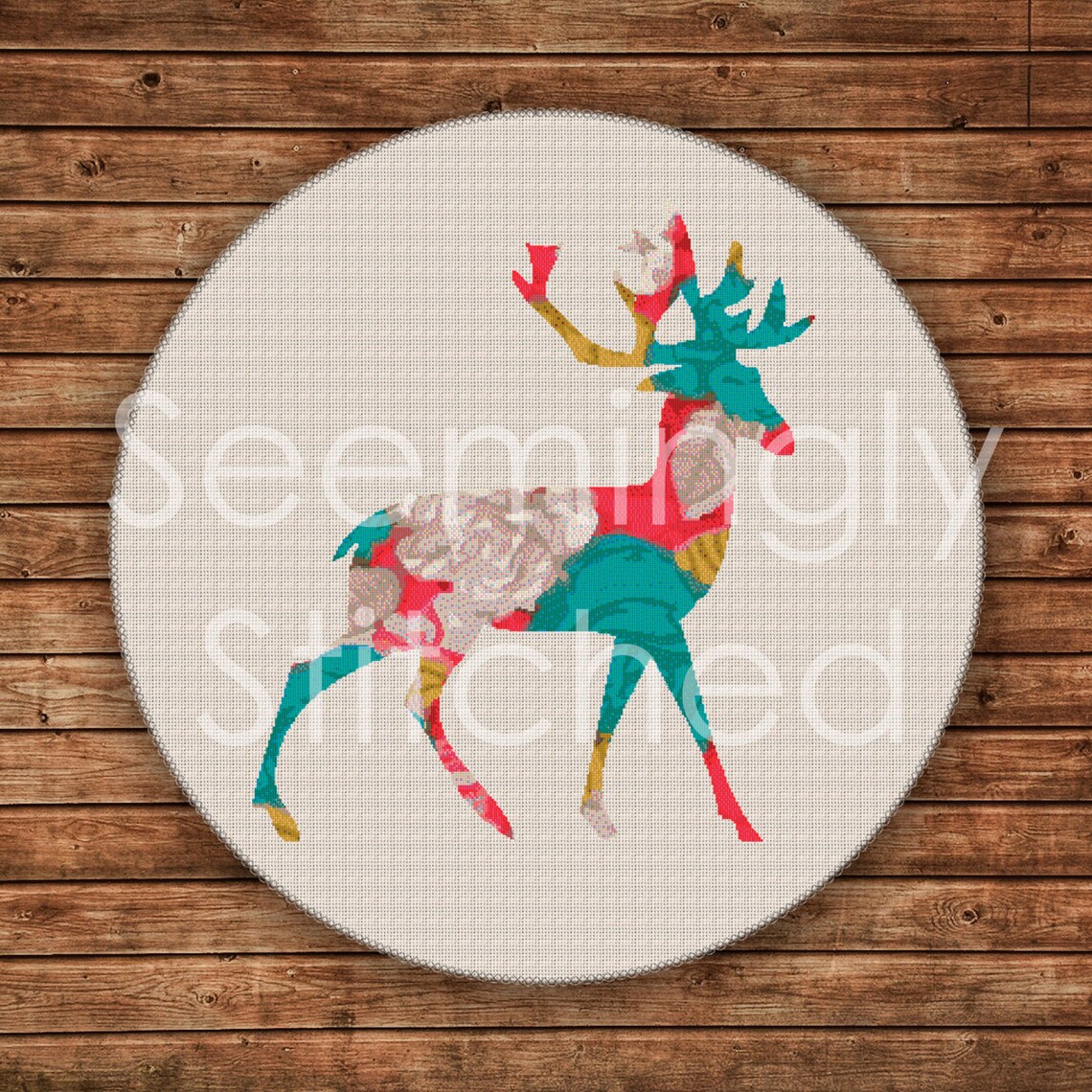 Counted Cross Stitch Pattern Flower Deer Instant Digital Etsy