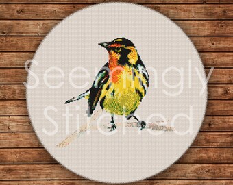 Counted Cross Stitch Pattern PDF - Blackburnian Warbler Bird - Instant Digital Download PDF