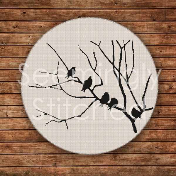 Counted Cross Stitch Pattern - Birds on Branch - Instant Digital Download PDF