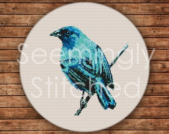 Schema punto croce - Uccello Indigo Bunting - Download digitale immediato PDF