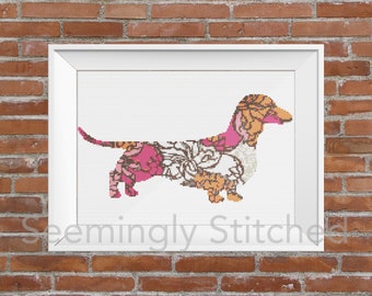 Counted Cross Stitch Pattern - Dachshund Dog - Instant Digital Download PDF