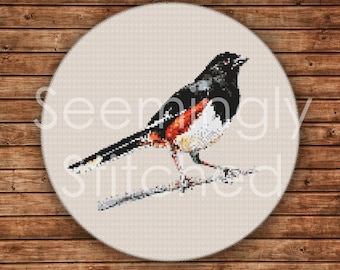 Padrão de ponto cruz contado - Eastern Towhee Bird - Download digital instantâneo de PDF