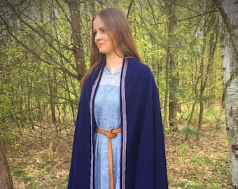 Medieval Viking Cloak with hand-woven trim, unisex