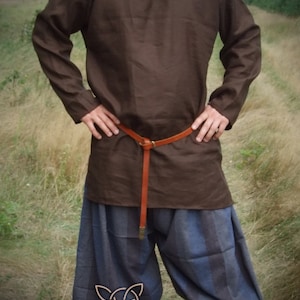 Chemise en lin médiévale, Birka, motif historique pour reconstituteurs vikings, costume