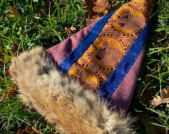 Viking hat with brocade silk and fox fur