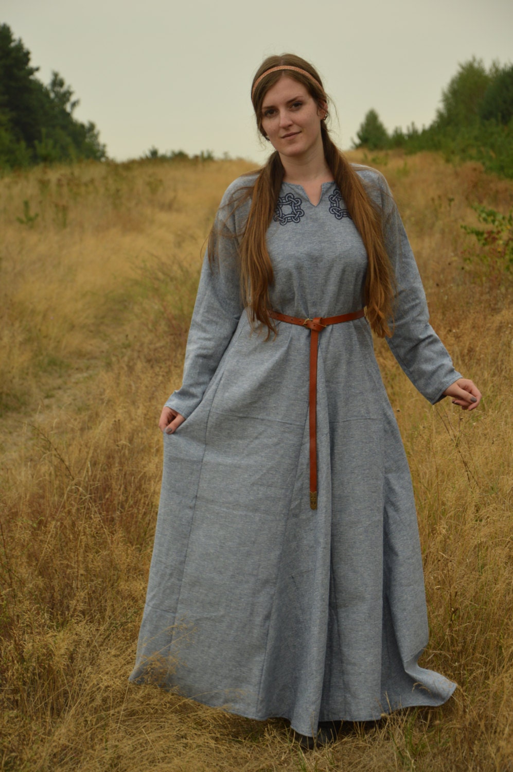 Medieval Viking Dress Linen Embroidery -  Norway