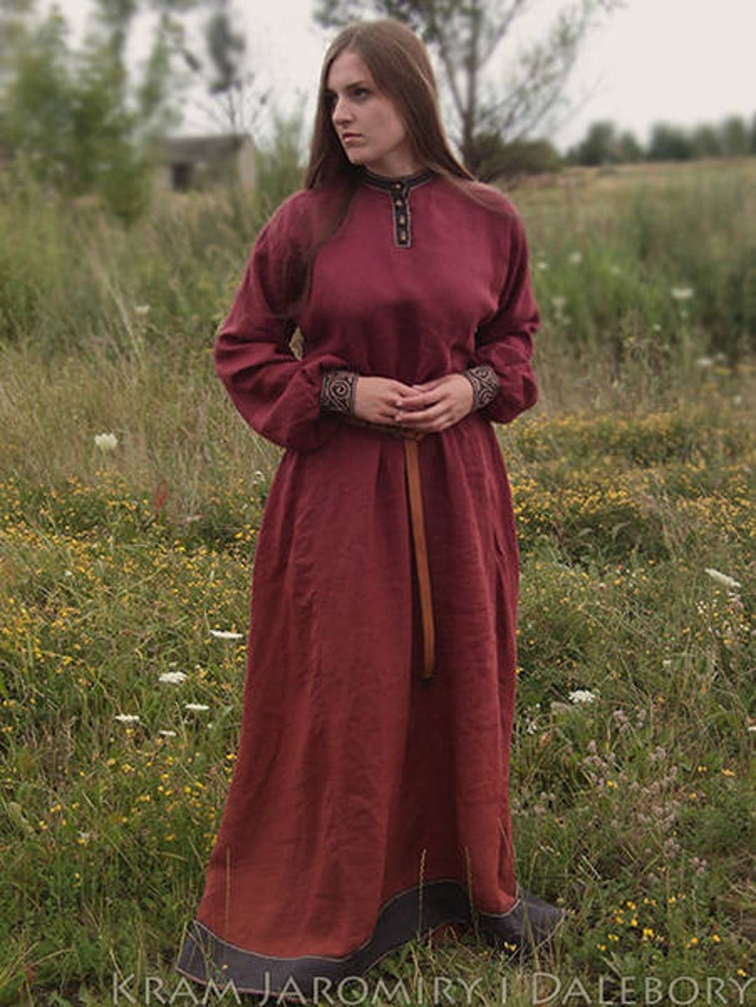 Early Medieval Linen Dress With Stand-up Collar and Bronze - Etsy