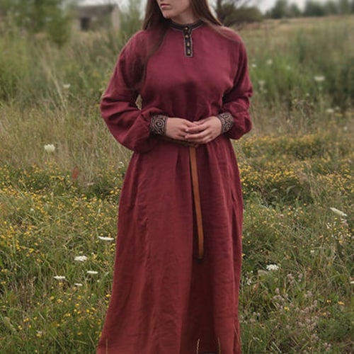 Early Medieval Dress With Stand-up Collar and Bronze Buttons - Etsy