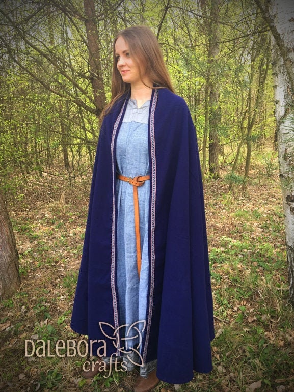 Medieval Viking Cloak with hand-woven trim, unisex