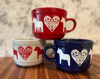 Dala Horse Folk Heart Mug, Horse Mug, Norwegian Mug, Scandinavian Mug, Danish Mug, Nordic Mug, Nordic Horse Mug, Folk art mug