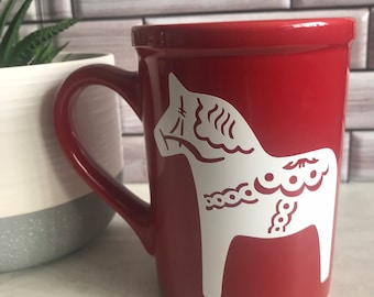 Dala Horse Mug, Horse Mug, Norwegian Mug, Scandinavian Mug, Danish Mug, Nordic Mug, Nordic Horse Mug
