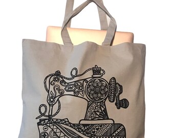 Intricate Antique Sewing Machine Graphic Tote Bag, Sewing Tote, Crafting Tote, Quilter’s Gift, Quilting Bag, Quilting Tote, Canvas Tote Bag