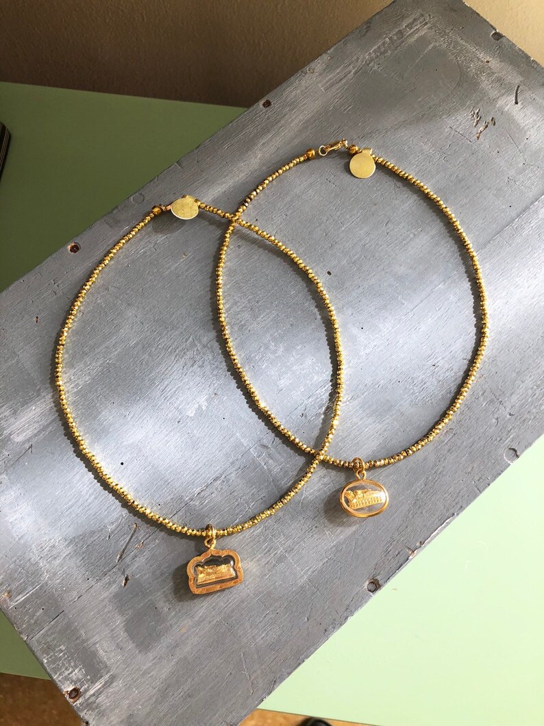 Buddha Charm Necklace Gold Laotian Lying Buddha Pendant Gold Plated Hematite Necklaces Gold Hematite Necklace Religious Necklace