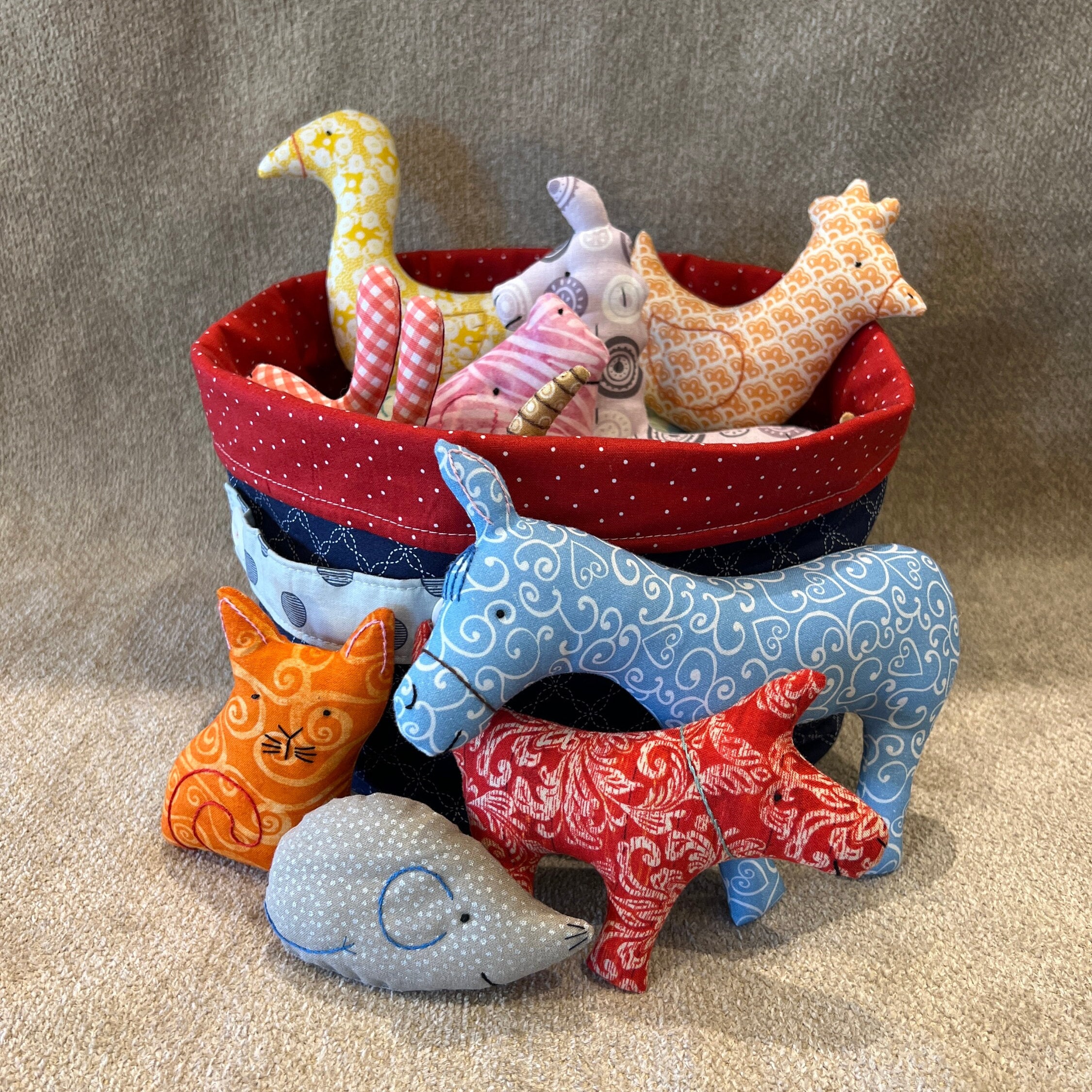 Plush Farm Animal Set in Fabric Bucket Etsy
