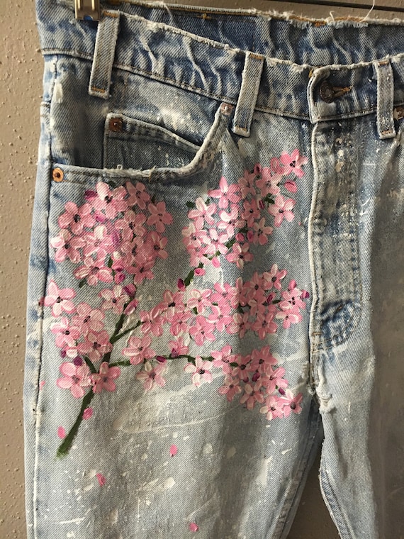 Cherry Blossom Hand Painted Jeans 