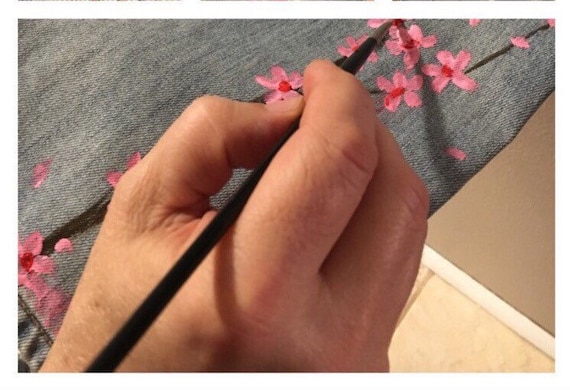 Custom Hand Painted Jeans -hand Painted Denim*cherry Blossom