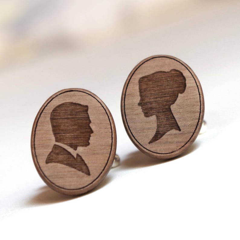 Cameo cufflinks with bride and groom silhouettes smooth and smart design image 1