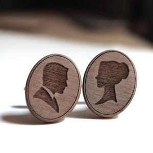 Cameo cufflinks with bride and groom silhouettes smooth and smart design image 2