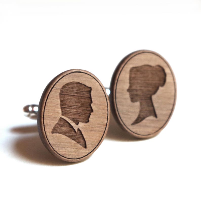 Cameo cufflinks with bride and groom silhouettes smooth and smart design image 3
